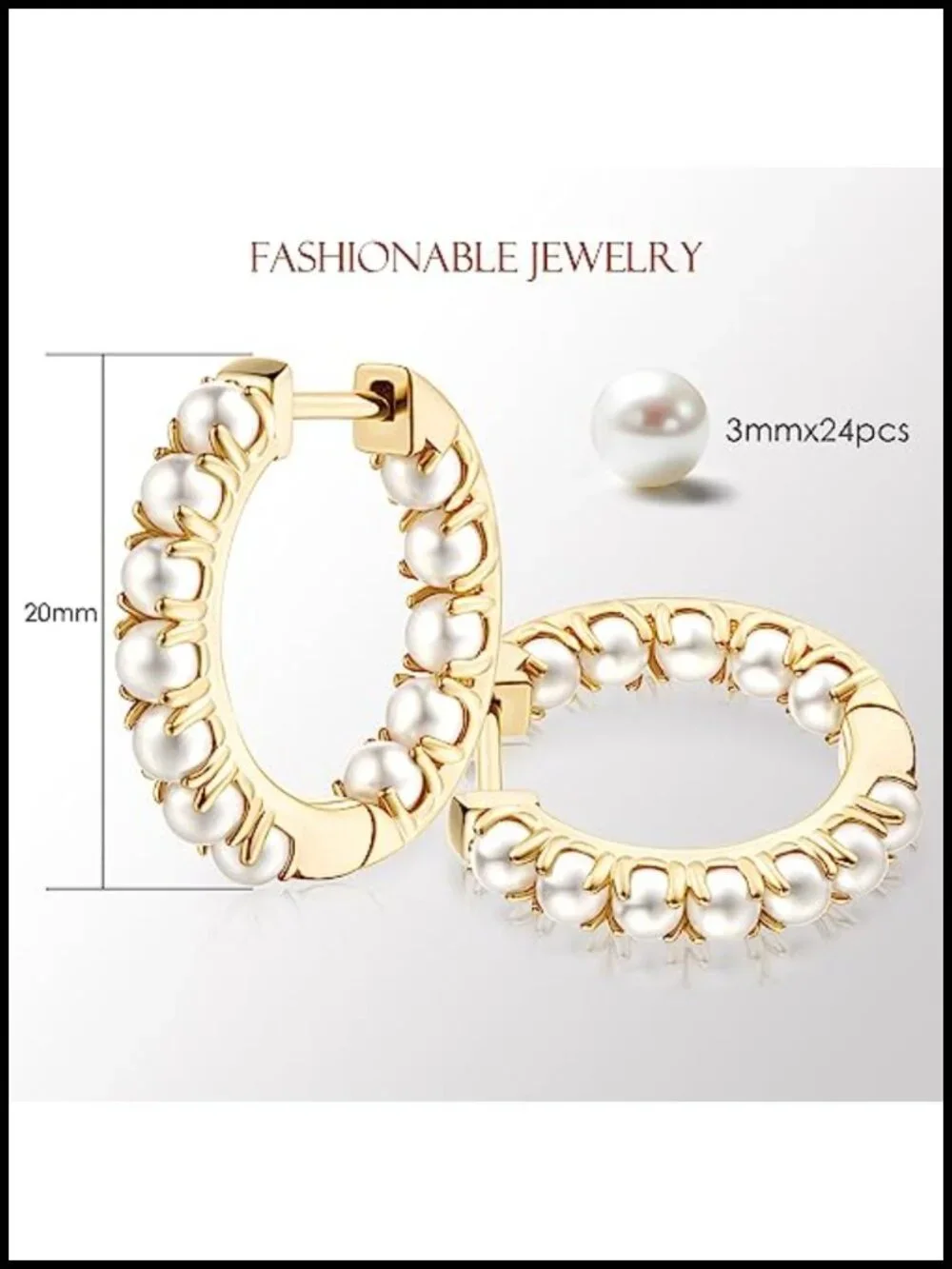 14k Gold Plated Pearl Hoop Earrings for Women Huggie Hoop 20mm/30mm